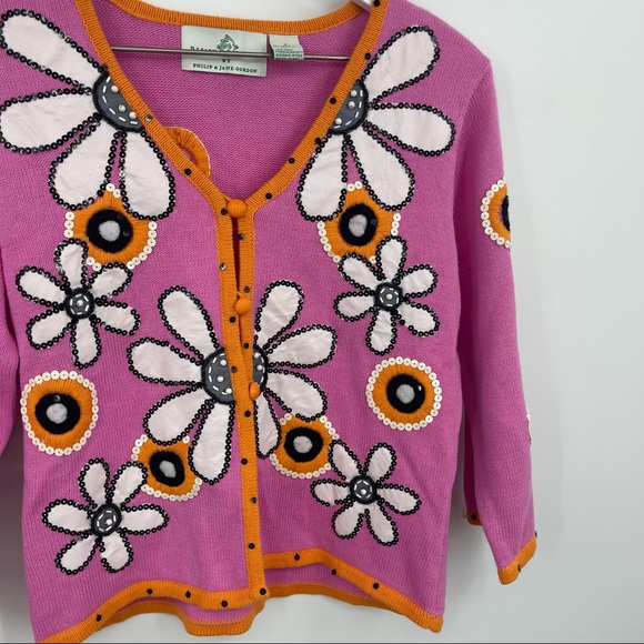 Vintage Design Options By Philip & Jane Gordon Pink Flower Power Cardigan - Picture 4 of 6